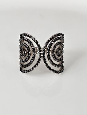 Unique Black Diamond Swirl Ring Sterling Silver Size 8!
